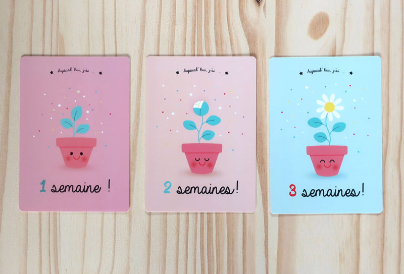 cartes étapes premières semaines bébé petits et grands progrès découvertes papeterie cadeau naissance souvenirs kit