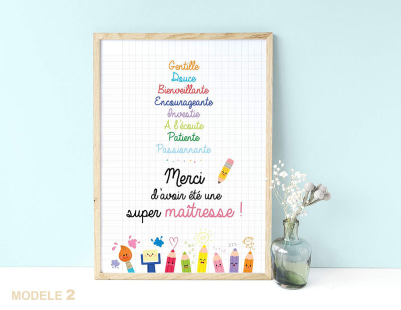 Affiche super maîtresse remerciements cadeaux fin d'année scolaire cadeaux original joli à affiche