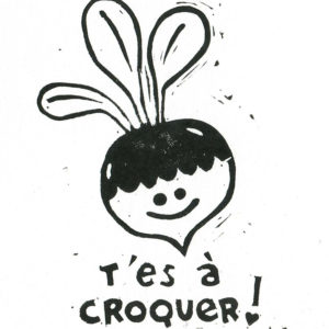 petit radis linogravure fait main à croquer enfant