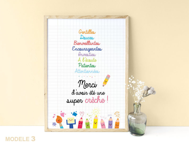 Affiche super crèche remerciements cadeaux fin d'année scolaire cadeaux original joli à afficher encadrer nounou