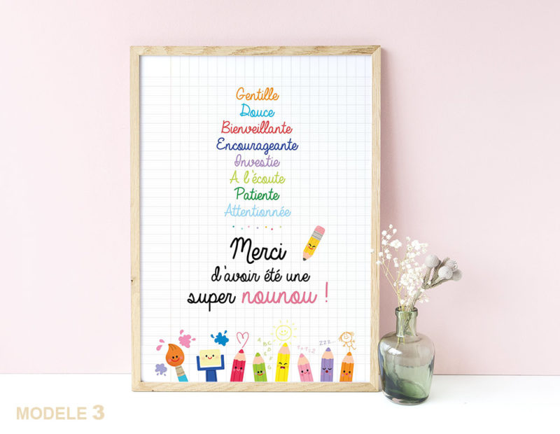 Affiche super nounou remerciements cadeaux fin d'année scolaire cadeaux original joli à afficher encadrer nounou