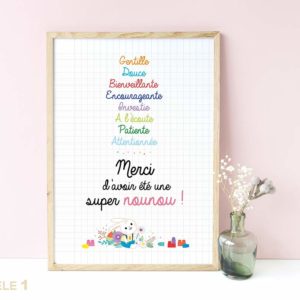 Affiche super nounou remerciements cadeaux fin d'année scolaire cadeaux original joli à afficher encadrer nounou