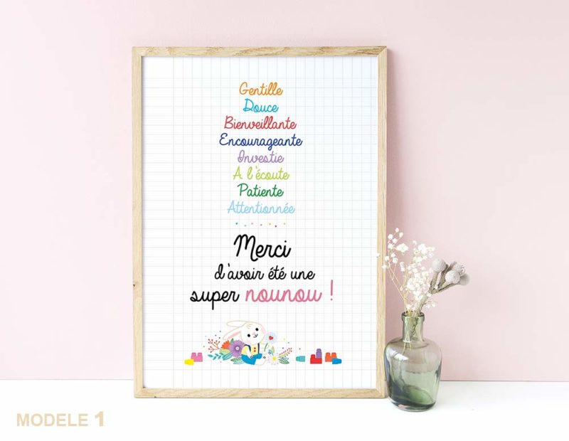 Affiche super nounou remerciements cadeaux fin d'année scolaire cadeaux original joli à afficher encadrer nounou