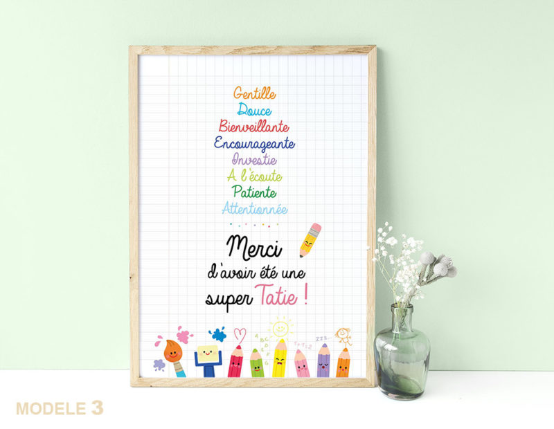 Affiche super tatie remerciements cadeaux fin d'année scolaire cadeaux original joli à afficher encadrer nounou