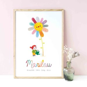 affiche petite fleur décoration chambre enfant bébé prénom détails naissance cadeau félicitations arrivée bébé babyshower baptême cadeau personnalisé