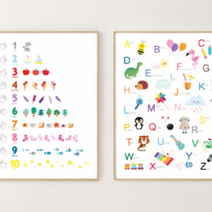 affiche abécédaire chiffres alphabet éducative apprendre à compter pour décoration chambre enfant bébé cadeau naissance anniversaire rentrée école