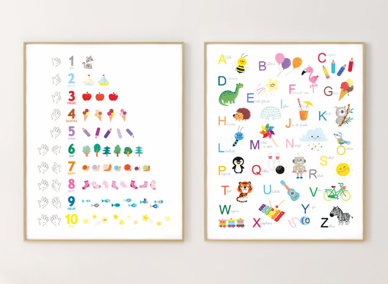 affiche abécédaire chiffres alphabet éducative apprendre à compter pour décoration chambre enfant bébé cadeau naissance anniversaire rentrée école