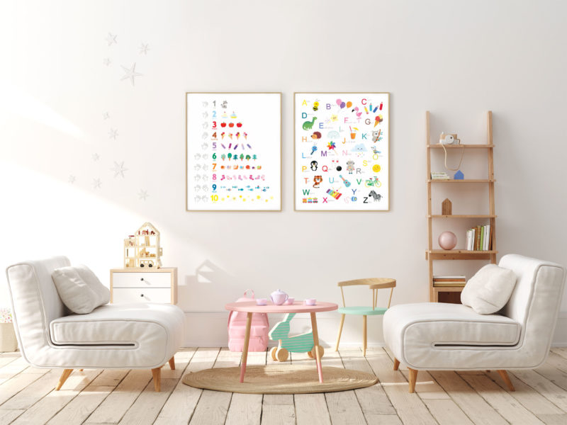 affiche abécédaire chiffres alphabet éducative apprendre à compter pour décoration chambre enfant bébé cadeau naissance anniversaire rentrée école