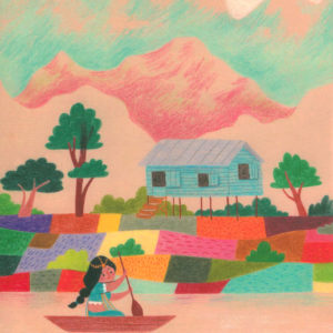 illustration canoë carte décoration cadeau impression couleur champ cabane