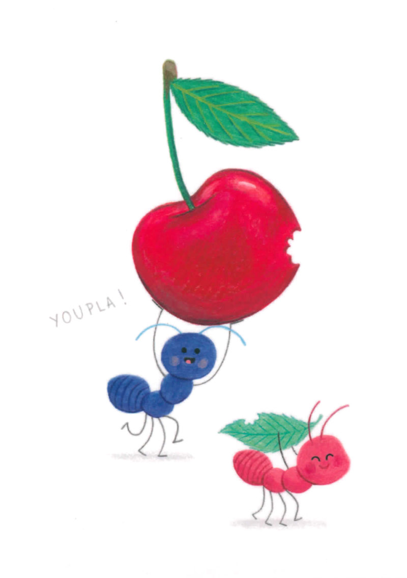 cerise fourmis illustration carte décoration cadeau impression couleur