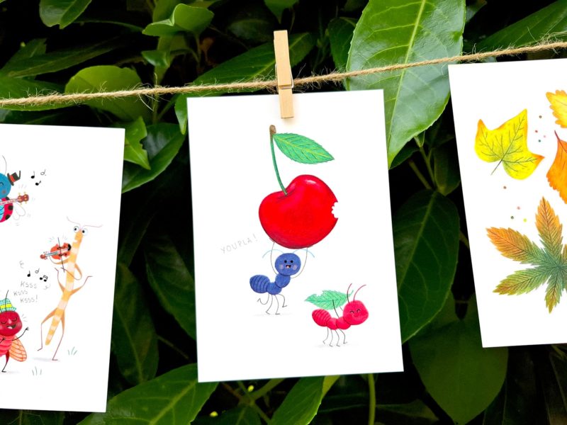 cerise fourmis illustration carte décoration cadeau impression couleur