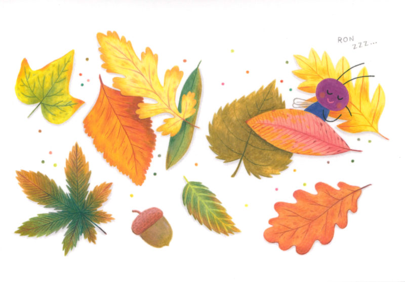 insecte feuilles dodo sieste illustration carte décoration cadeau impression couleur