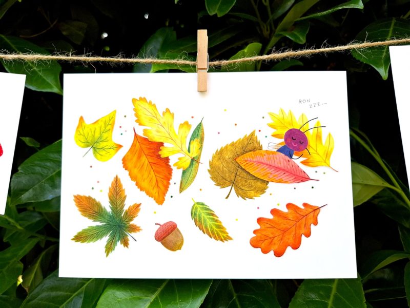 insecte feuilles dodo sieste illustration carte décoration cadeau impression couleur