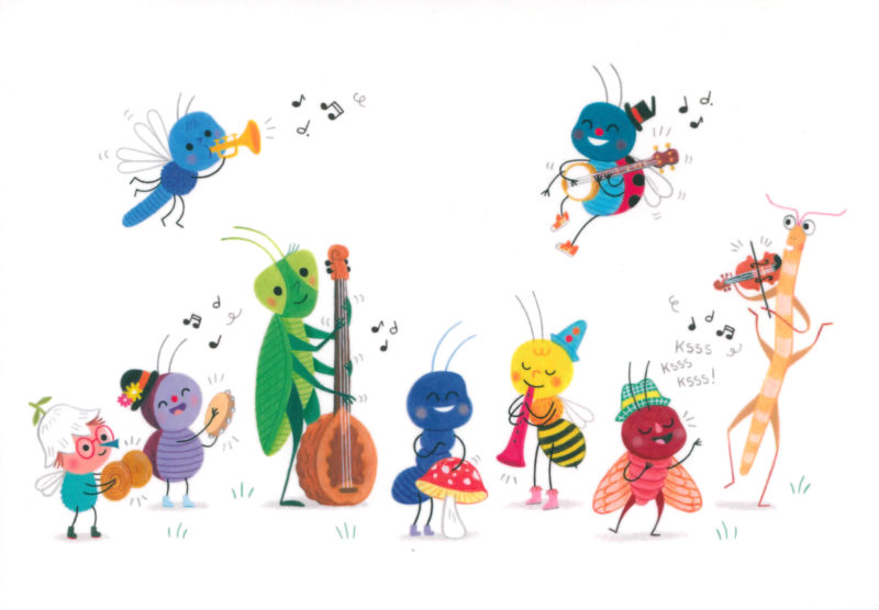 insecte musiciens fanfare illustration carte décoration cadeau impression couleur