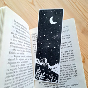 marque-page linogravure livre belle étoile voeux lune nuit étoilée nature