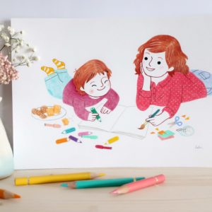 moment partagé maman enfant dessin illustration originale crayons de couleur