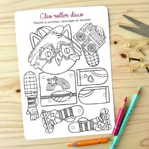 Cléo roller disco pantin articulé atelier créatif activitée enfant petit grand colorier découper assembles monter création bricolage guettoblaster patins à roulettes
